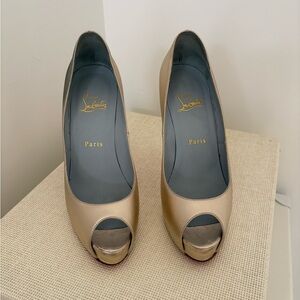 Christian Louboutin Champagne Peep-Toe Pumps